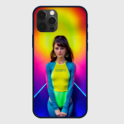 Чехол iPhone 12 Pro Девушка гимнастка в неоновом зале