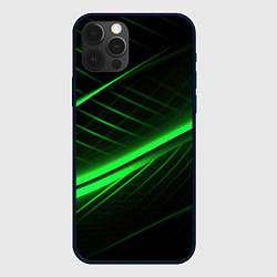 Чехол для iPhone 12 Pro Зеленые полосы на черном фоне, цвет: 3D-черный