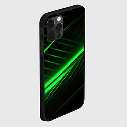 Чехол для iPhone 12 Pro Зеленые полосы на черном фоне, цвет: 3D-черный — фото 2