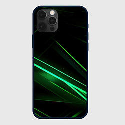 Чехол для iPhone 12 Pro Green lines black backgrouns, цвет: 3D-черный
