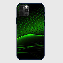 Чехол для iPhone 12 Pro Green lines black backgrouns, цвет: 3D-черный