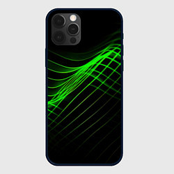 Чехол для iPhone 12 Pro Зеленые яркие линии, цвет: 3D-черный