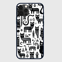 Чехол для iPhone 12 Pro Кошки абстрактный узор, цвет: 3D-черный