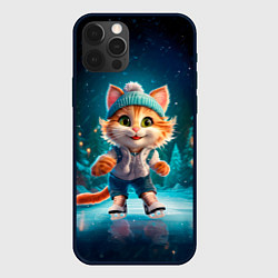 Чехол iPhone 12 Pro Мультяшный котенок на коньках