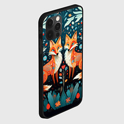 Чехол для iPhone 12 Pro Две лисички в стиле фолк арт, цвет: 3D-черный — фото 2