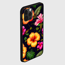 Чехол для iPhone 12 Pro Гавайские цветы узор, цвет: 3D-черный — фото 2