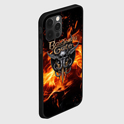 Чехол для iPhone 12 Pro Baldurs Gate 3 fire logo, цвет: 3D-черный — фото 2