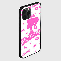 Чехол для iPhone 12 Pro Мамочка - силуэт барби: паттерн розовый на белом ф, цвет: 3D-черный — фото 2