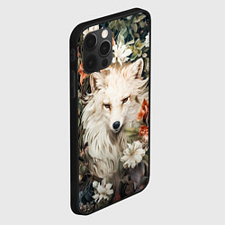 Чехол для iPhone 12 Pro Белая лисица в кустах цветов, цвет: 3D-черный — фото 2