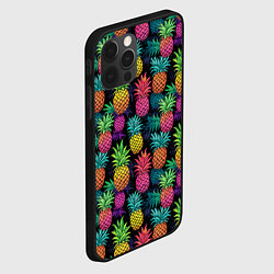 Чехол для iPhone 12 Pro Разноцветные ананасы паттерн, цвет: 3D-черный — фото 2