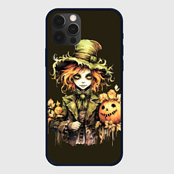Чехол для iPhone 12 Pro Рыжее чучело с тыквой на Хеллоуин, цвет: 3D-черный
