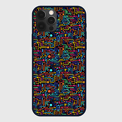 Чехол для iPhone 12 Pro Абстрактные разноцветные линии на черном фоне, цвет: 3D-черный