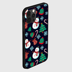 Чехол для iPhone 12 Pro Снеговички с рождественскими оленями и елками, цвет: 3D-черный — фото 2