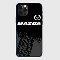 Чехол iPhone 12 Pro Mazda speed на темном фоне со следами шин: символ