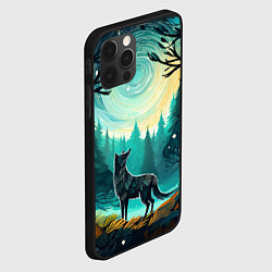 Чехол для iPhone 12 Pro Волк в ночном лесу фолк-арт, цвет: 3D-черный — фото 2
