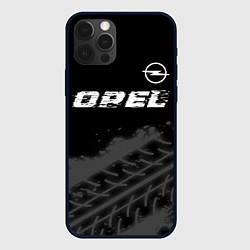 Чехол iPhone 12 Pro Opel speed на темном фоне со следами шин: символ с