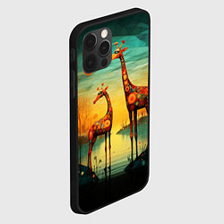 Чехол для iPhone 12 Pro Жирафы в стиле фолк-арт, цвет: 3D-черный — фото 2
