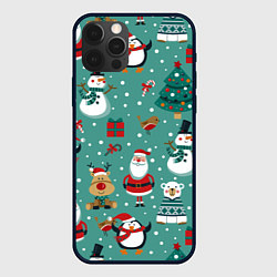 Чехол для iPhone 12 Pro Паттерн пингвины северными медведями и оленями, цвет: 3D-черный