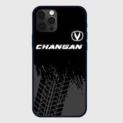 Чехол для iPhone 12 Pro Changan speed на темном фоне со следами шин: симво, цвет: 3D-черный