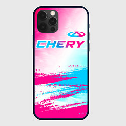 Чехол для iPhone 12 Pro Chery neon gradient style: символ сверху, цвет: 3D-черный