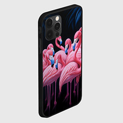Чехол для iPhone 12 Pro Стая розовых фламинго в темноте, цвет: 3D-черный — фото 2