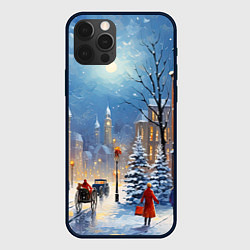 Чехол для iPhone 12 Pro Новогодний городской пейзаж, цвет: 3D-черный