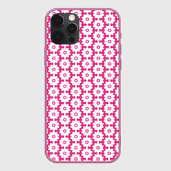 Чехол для iPhone 12 Pro Цветочный розовый паттерн, цвет: 3D-малиновый