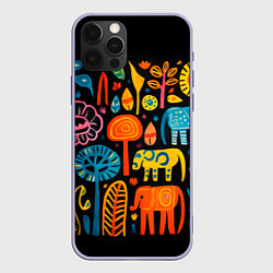 Чехол для iPhone 12 Pro Африканский узор со слонами - нейросеть, цвет: 3D-светло-сиреневый