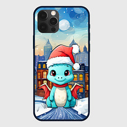 Чехол для iPhone 12 Pro Новогодний дракон на фоне города, цвет: 3D-черный