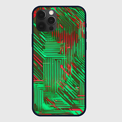 Чехол для iPhone 12 Pro Киберпанк линии красные и зелёные, цвет: 3D-черный