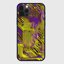 Чехол для iPhone 12 Pro Киберпанк линии фиолетовые и жёлтые, цвет: 3D-черный