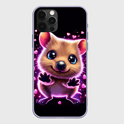 Чехол для iPhone 12 Pro Квокка улыбака с розовыми сердечками, цвет: 3D-светло-сиреневый