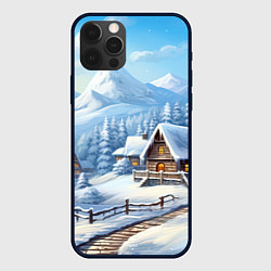Чехол для iPhone 12 Pro Новогодняя зимняя деревня, цвет: 3D-черный