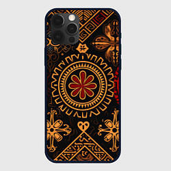 Чехол для iPhone 12 Pro Орнамент в славянском стиле на тёмном фоне, цвет: 3D-черный
