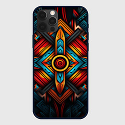 Чехол для iPhone 12 Pro Симметричный геометрический узор в этническом стил, цвет: 3D-черный