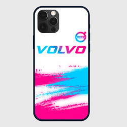Чехол для iPhone 12 Pro Volvo neon gradient style посередине, цвет: 3D-черный