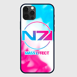 Чехол для iPhone 12 Pro Mass Effect neon gradient style, цвет: 3D-черный