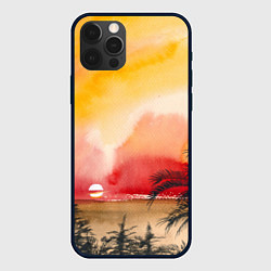 Чехол для iPhone 12 Pro Тропический закат акварель, цвет: 3D-черный