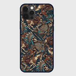 Чехол для iPhone 12 Pro Патерн скелеты индейцев и ковбоев, цвет: 3D-черный