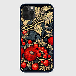 Чехол для iPhone 12 Pro Новогодние ягодки и узоры, цвет: 3D-черный