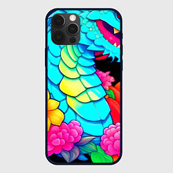 Чехол для iPhone 12 Pro Дракон в цветах, цвет: 3D-черный