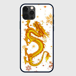 Чехол для iPhone 12 Pro Золотой дракон в снежинках, цвет: 3D-черный