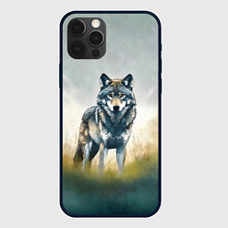 Чехол для iPhone 12 Pro Минималистичный пейзаж с волком акварель, цвет: 3D-черный