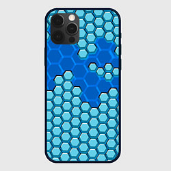 Чехол для iPhone 12 Pro Синяя энерго-броня из шестиугольников, цвет: 3D-черный