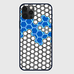 Чехол для iPhone 12 Pro Синяя энерго-броня из шестиугольников, цвет: 3D-черный