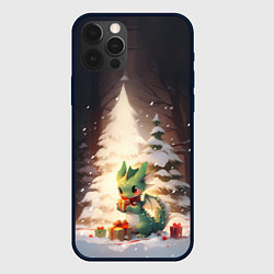 Чехол для iPhone 12 Pro Чиби-дракон под ёлкой с подарками, цвет: 3D-черный