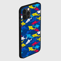 Чехол для iPhone 12 Pro Разноцветные акулы на глубине, цвет: 3D-черный — фото 2