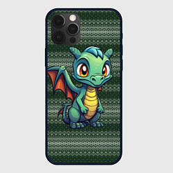 Чехол для iPhone 12 Pro Зеленый дракон на вязанном фоне, цвет: 3D-черный