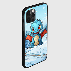 Чехол для iPhone 12 Pro Дракон на зимнем заснеженном фоне, цвет: 3D-черный — фото 2