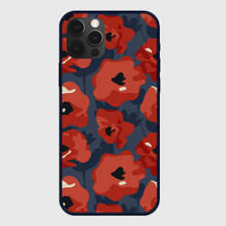 Чехол для iPhone 12 Pro Абстрактные красные маки - паттерн, цвет: 3D-черный